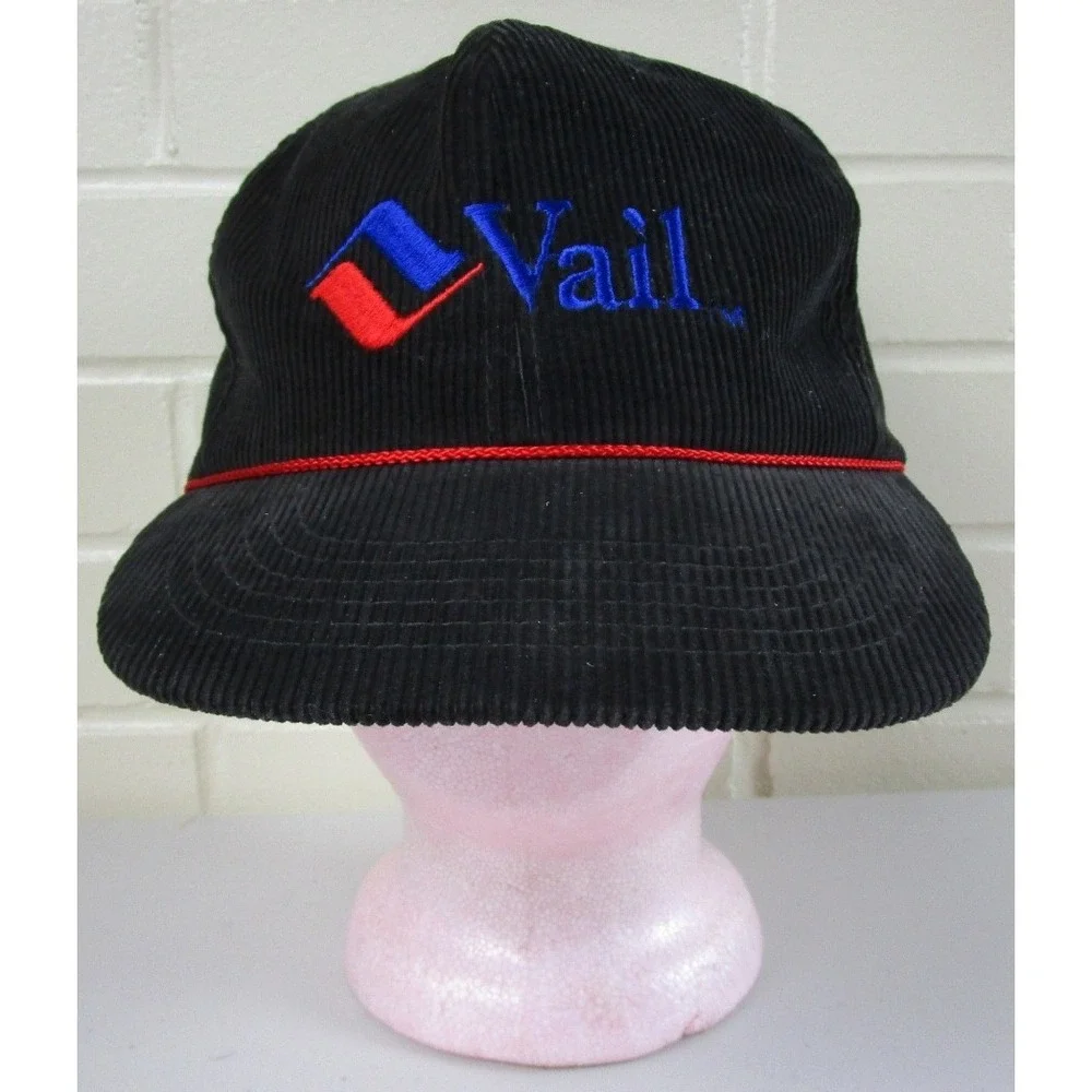 Vintage 90s Vail Colorado Corduroy Trucker Hat Snapback Cap Skiing Apres-Ski‎
